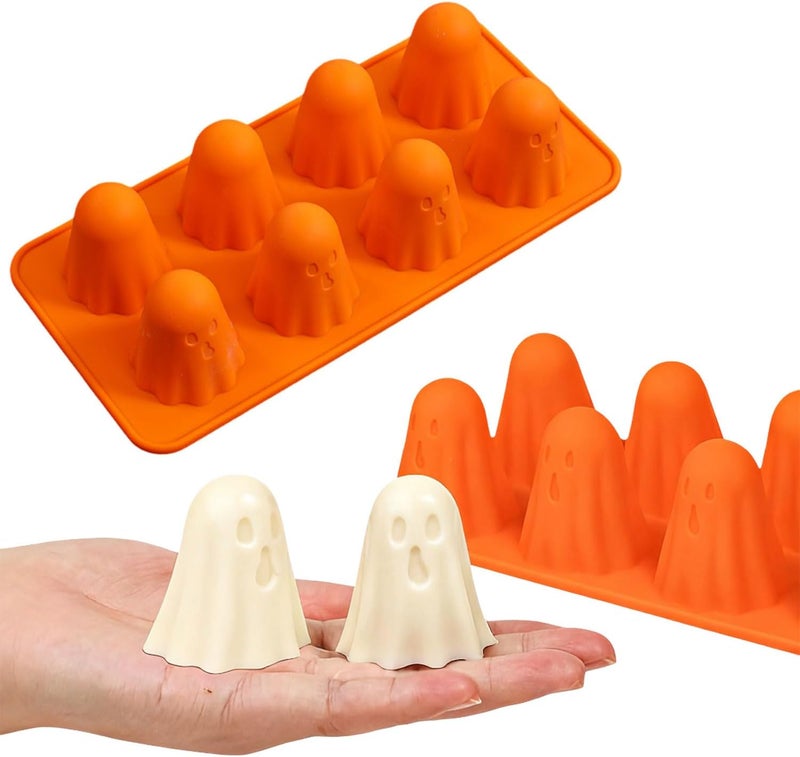 Mtruil قوالب سيليكون هالوين 2 قطعة لشوكولاتة 3D شكل شبح قوالب شوكولاتة لطيفة ومخيفة لصنع كعكة السكر والصابون والحلويات وصنع الجيلي أدوات DIY - Image 1